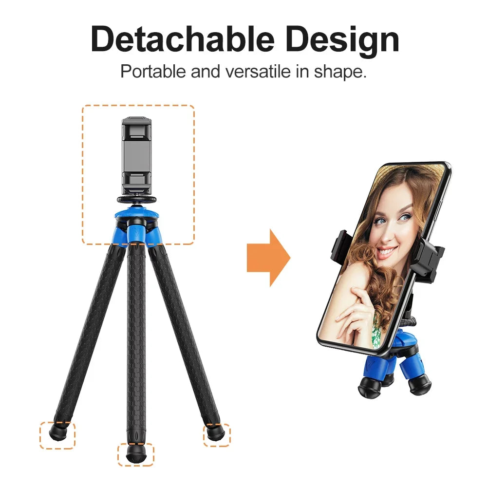 APEXEL APL-JJ07 Detachable Flexible Octopus Tripod Portable Travel Mobile Phone Tripod with Foldable Phone Clip Matching with DSLR Max Load 3kg