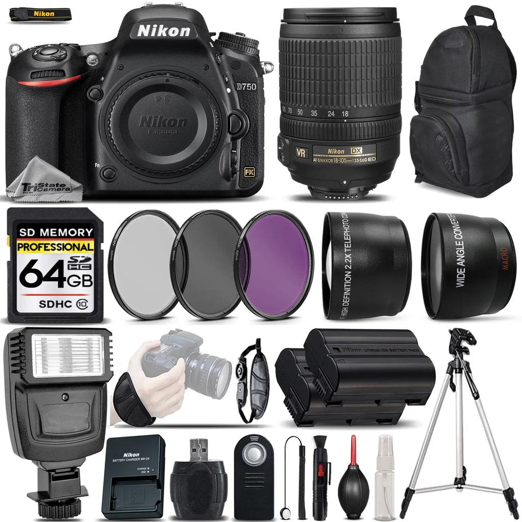 Nikon D750 DSLR Camera 24.3MP + Nikon 18-105mm VR Lens - Ultimate Saving Bundle