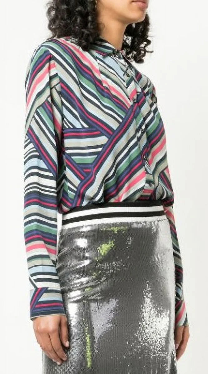 Nicole Miller Artelier MULTICOLOR Abstract Stripe Button Down Bodysuit, US Petite