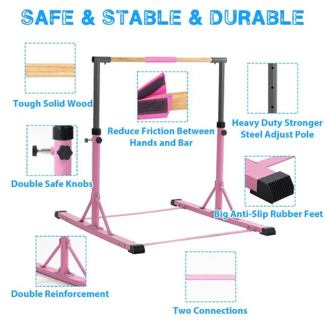 Pink Gymnastics Bar, Girls Gymnastic Training Equipment at Home, Horizontal Bar Exercise, Birthdays Christmas Kids' Gift Ages 3-15 from Parents