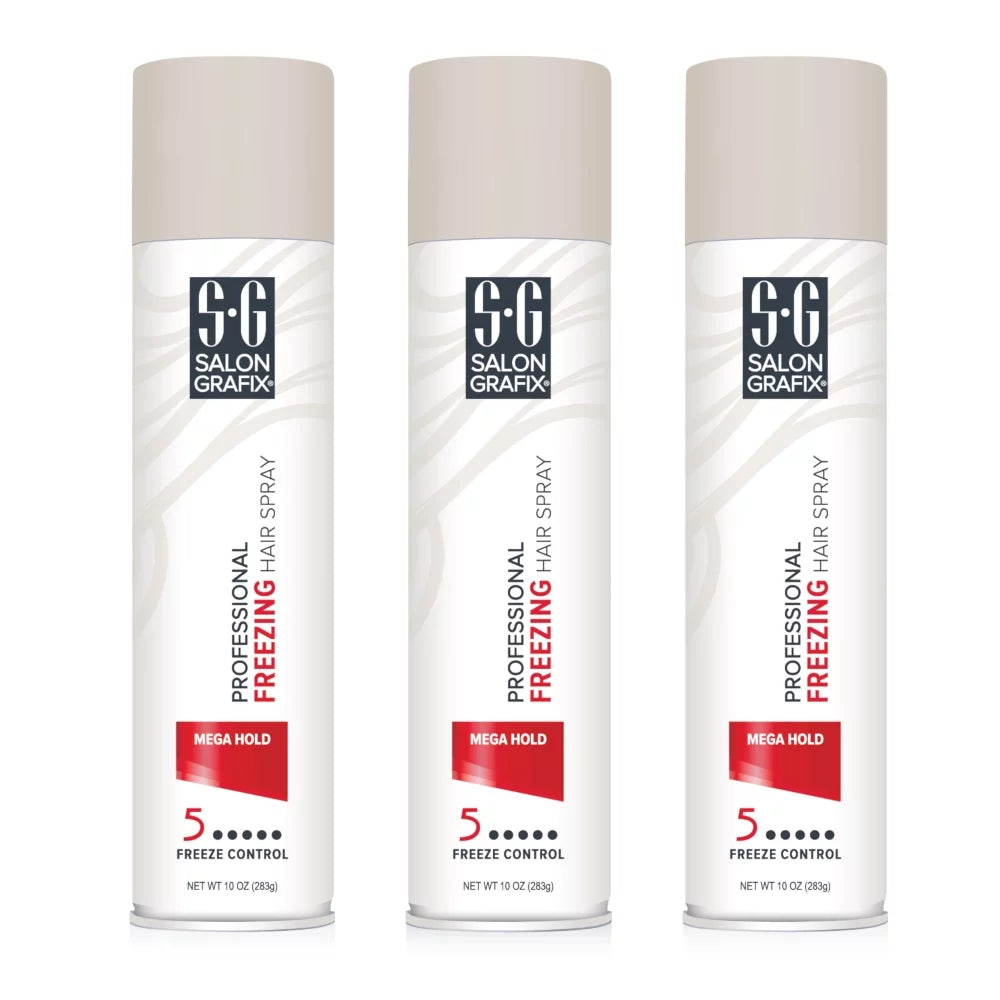 3 Pack Salon Grafix Mega Hold Professional Freezing Hair Spray, 10 Ounces Each