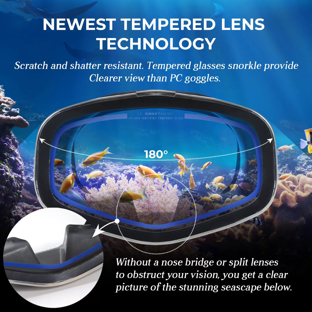 Hanway Adva Snorkel Mask – Tempered Glass Diving Goggles - Scuba Mask for Professional Diving and Snorkeling – Adjustable Fastener Silicone Molding Swimming Mask-Blue