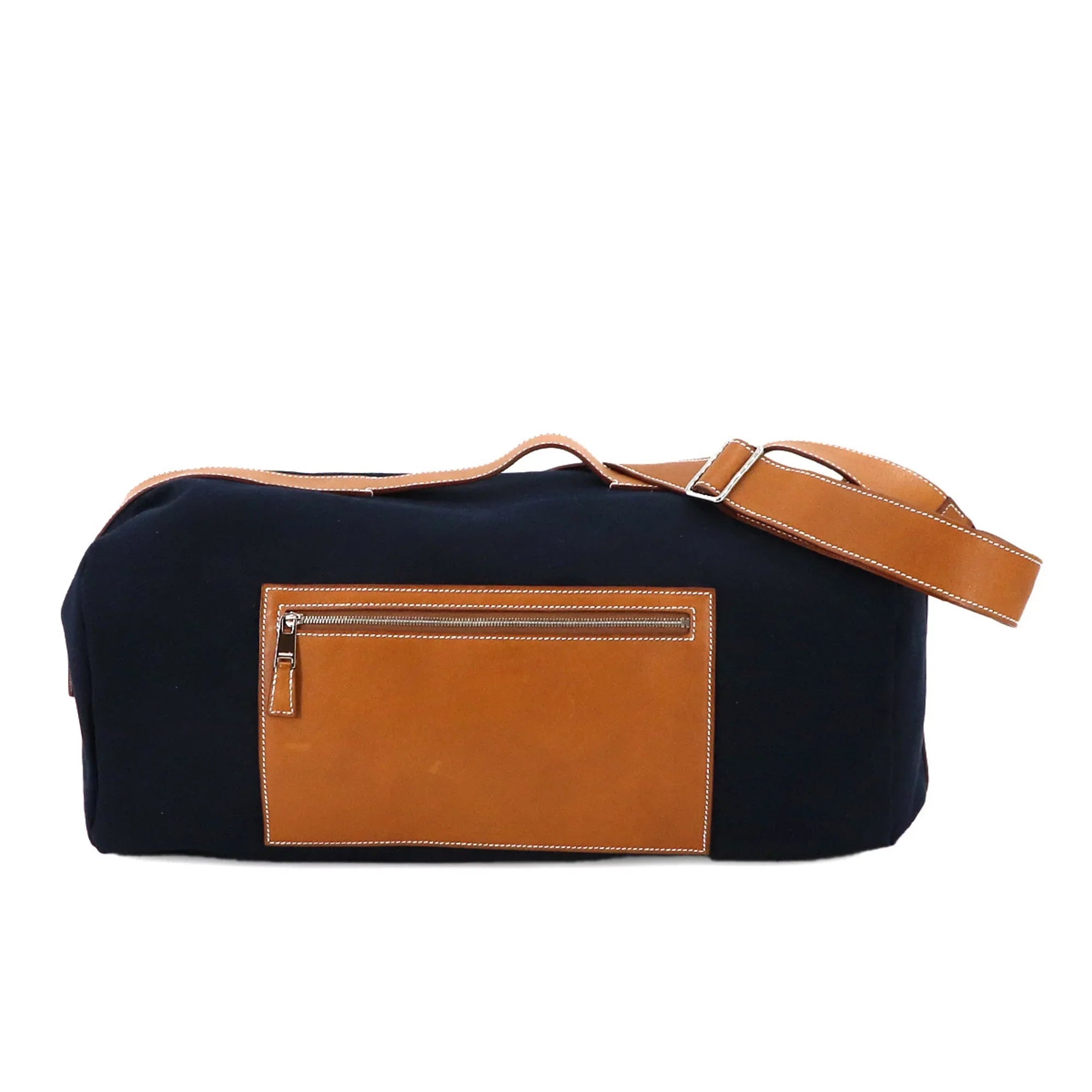 Pre-Owned Hermes Odyssey Tail Duffel Bag 2way Hand Shoulder Gauland Canvas Spudkidskin Blue Marine Gold (Like New)