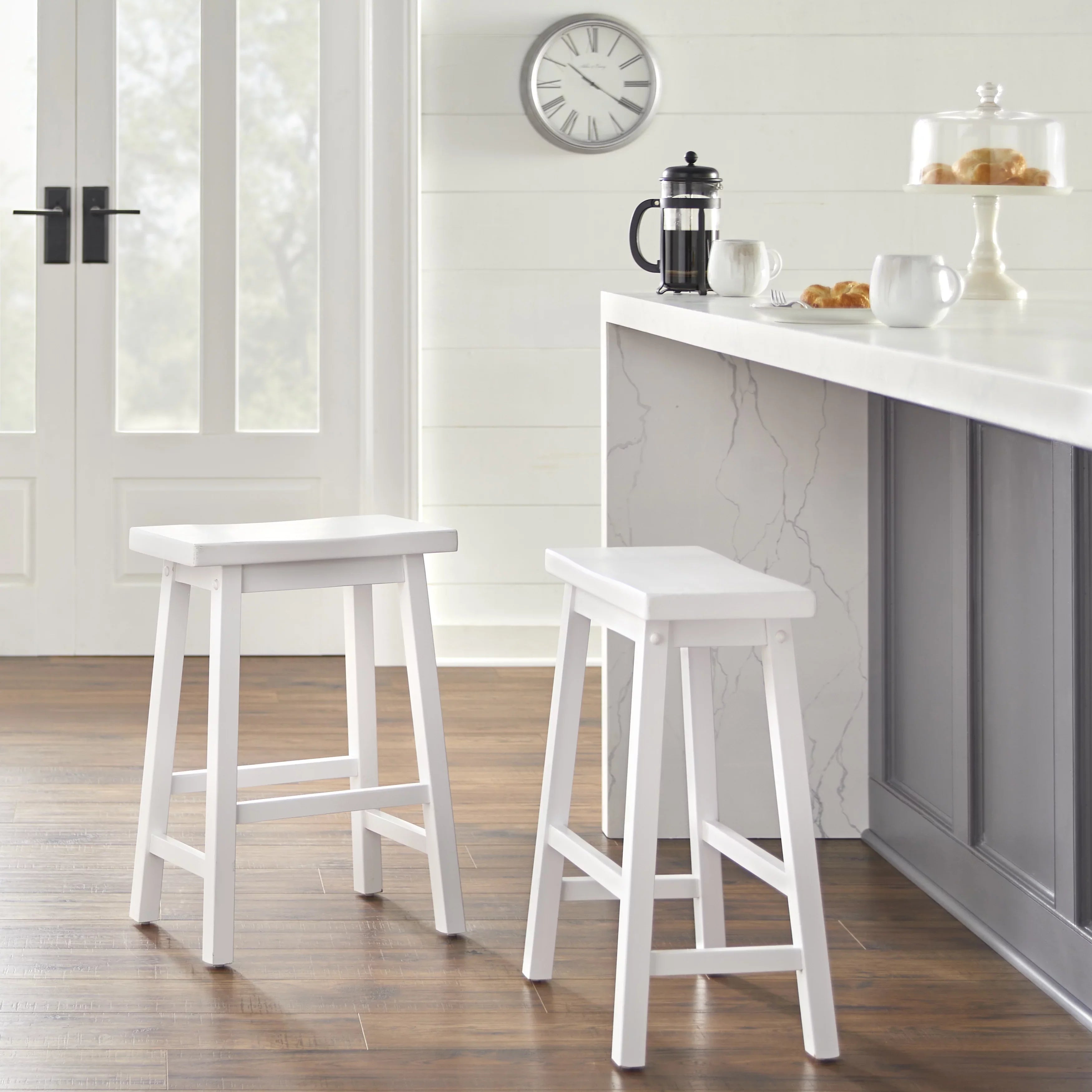 TMS Arizona 24" Indoor Saddle Counter Stool, White