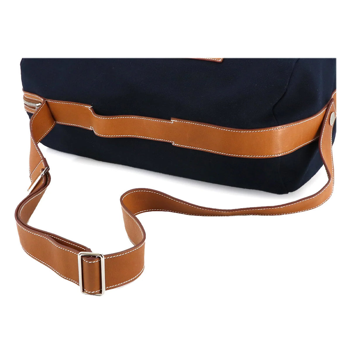 Pre-Owned Hermes Odyssey Tail Duffel Bag 2way Hand Shoulder Gauland Canvas Spudkidskin Blue Marine Gold (Like New)